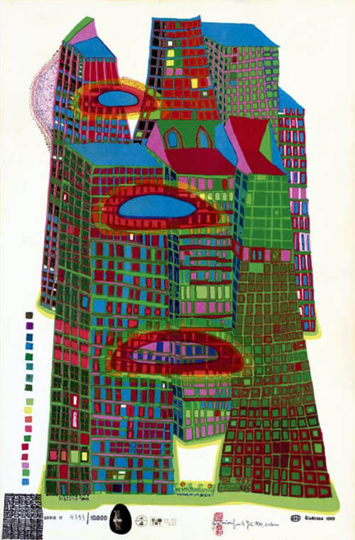 Hundertwasser - Good Morning City - Bleeding Town - series W - 1969 color screenprint
